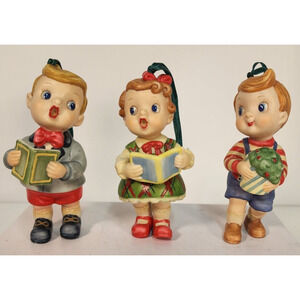 Vintage Collectible Girl & Boy Ceramic Christmas Ornament Set (G2)